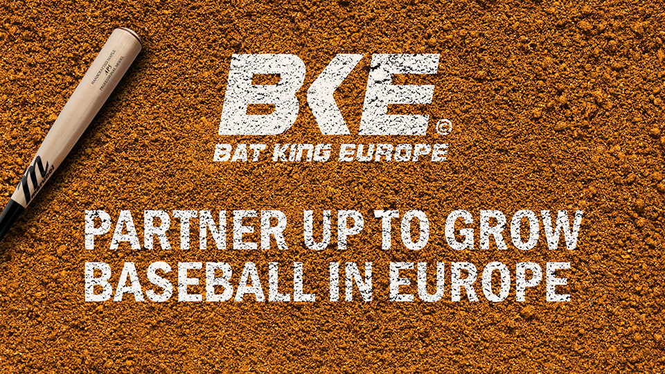 BatKing Europe partners with World Baseball News to grow baseball in Europe – baseball bat on infield dirt with BKE branding