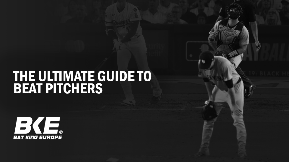 Baseball hitter swinging while pitcher reacts – Ultimate guide to beat pitchers by Bat King Europe.