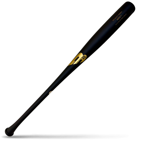A black birch wood baseball bat with a torpedo-style barrel, featuring gold B45 Pro Select branding, lying diagonally on a white background with a shadow underneath.