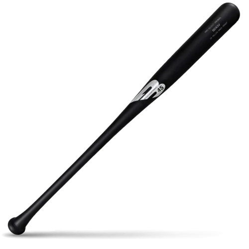A black birch wood baseball bat featuring silver B45 Pro Select branding, lying diagonally on a white background with a shadow underneath.