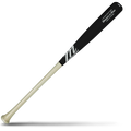 A two-tone maple wood baseball bat with a black barrel and a light natural wood handle, featuring Marucci branding and Josh Donaldson “Bringer of Rain” Pro Model markings, lying diagonally on a white background with a shadow underneath.