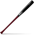 A two-tone maple wood baseball bat with a black barrel and a dark red handle, featuring MaxBat branding and R10 Pro Model markings, lying diagonally on a white background with a shadow underneath.
