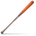 A two-tone baseball bat with an orange-brown barrel and a gray natural wood handle, featuring the Old Hickory logo in black and silver, lying diagonally on a white background with a shadow underneath.