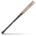 A two-tone wood baseball bat with a light natural wood barrel and a black handle, featuring Victus branding and Adley Rutschman signature markings, lying diagonally on a white background with a shadow underneath.