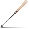 A two-tone wood baseball bat with a light natural wood barrel and a black handle, featuring Victus branding and Anthony Volpe Pro Reserve markings, lying diagonally on a white background with a shadow underneath.